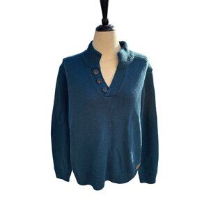 Emerald Isle Button Neck Wool Blend Sweater In Deep Teal Size XXL Men